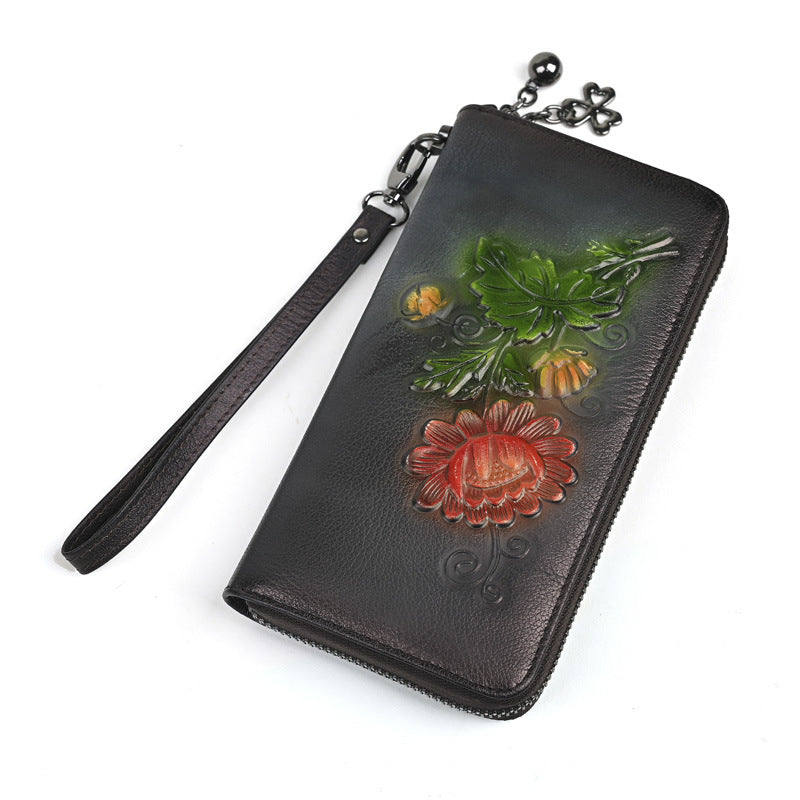 Long Wallet Fashion Embossed Zipper Clutch Purse Phone Bag