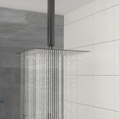 Dual Shower Head 10" Ceiling Mount Square Shower System With Rough In Valve - Matte Black