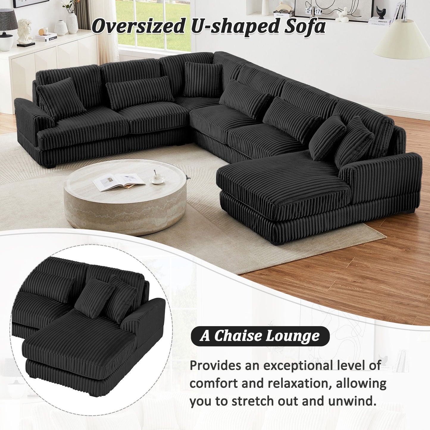 Oversized Sectional Sofa U - Shaped Sofa Couch Modern Sofa Upholstered In Soft With A Chaise Lounge For Living Room