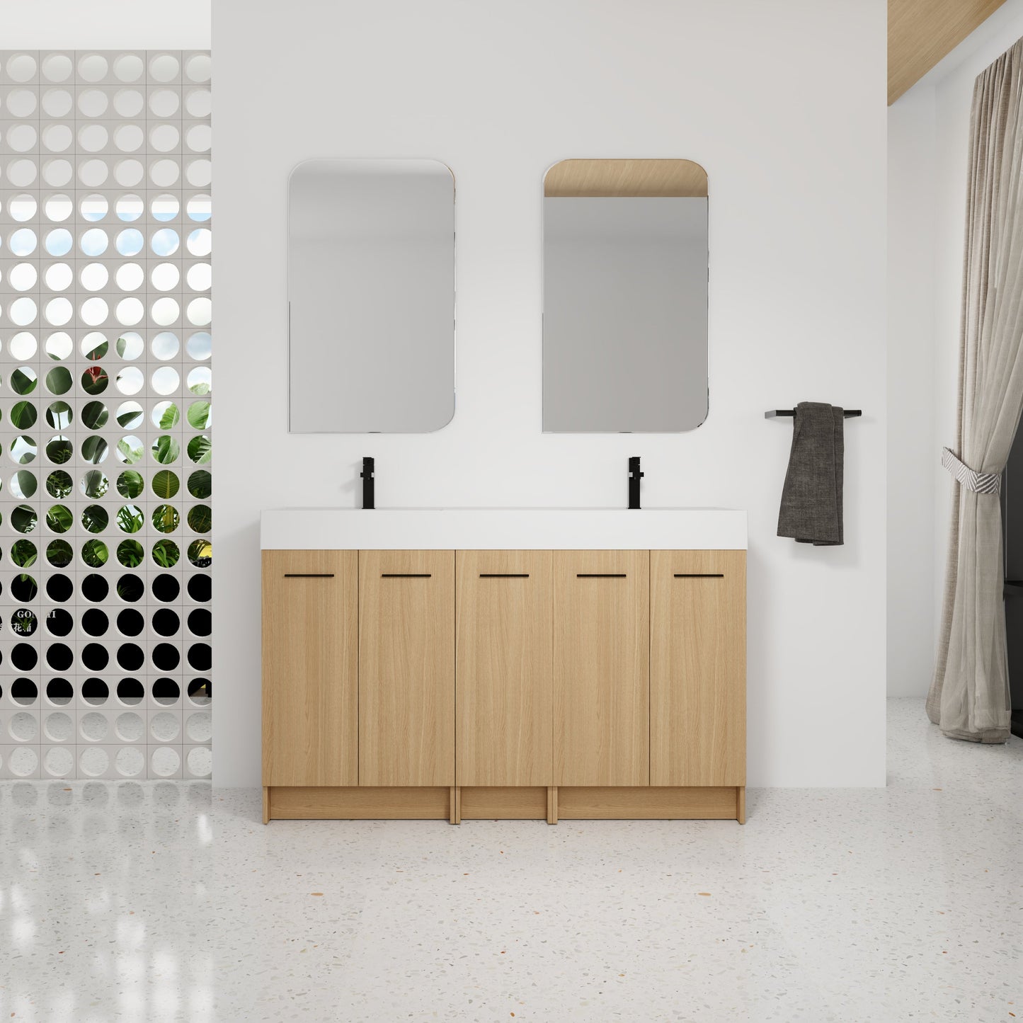 60" Double Sink Bathroom Vanity with Extra-Large Storage