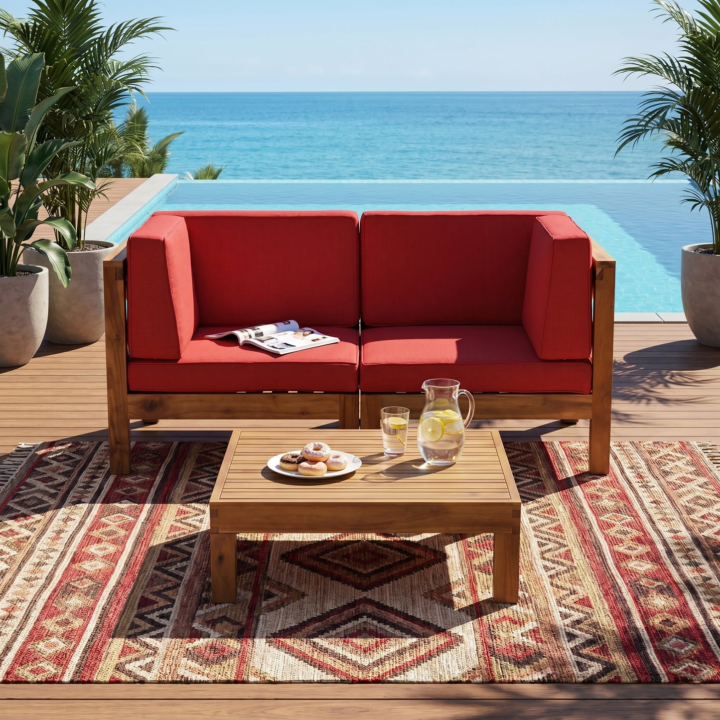 Brava X-Back 2-Seater Sectional Loveseat with Coffee Table