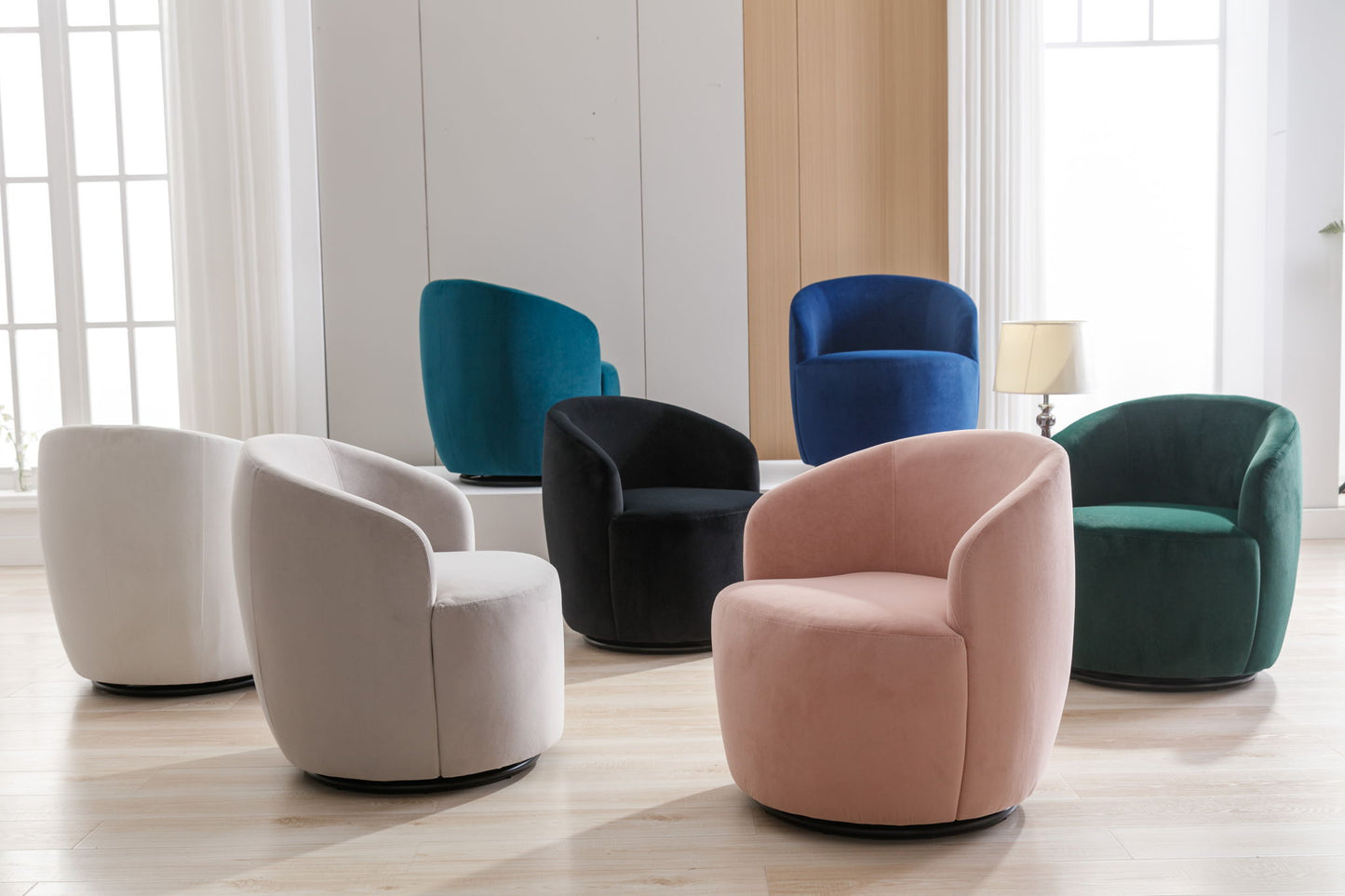 Swivel Accent Armchair Barrel Chair With Powder Coating Metal Ring