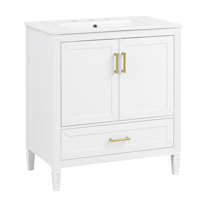 Elegant Fluted Bathroom Vanity With Sink, Soft Close Doors & Drawer