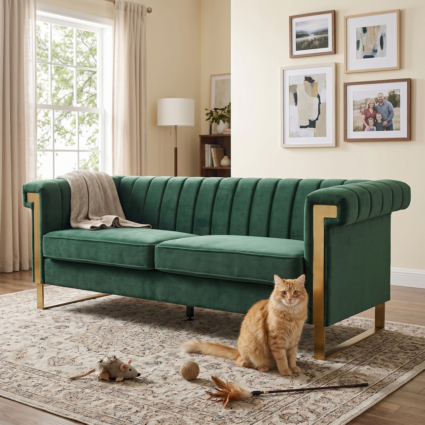 FX-P81B-RG 834-14 Velvet Sofa with Gold Accents