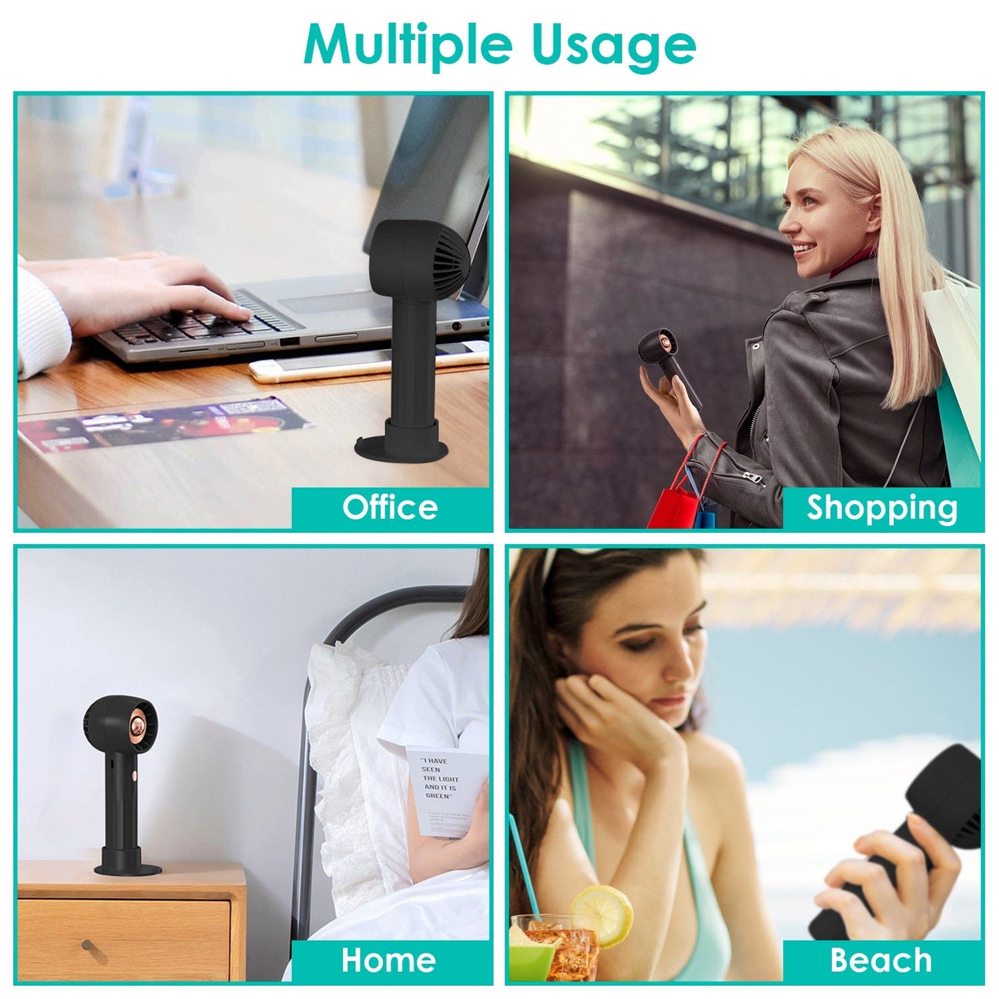 Portable Handheld Fan Rechargeable Pocket Personal Fan Quiet Desk Phone Holder Fan with 3 Speeds Removable Base for Commute Office Outdoor Indoor