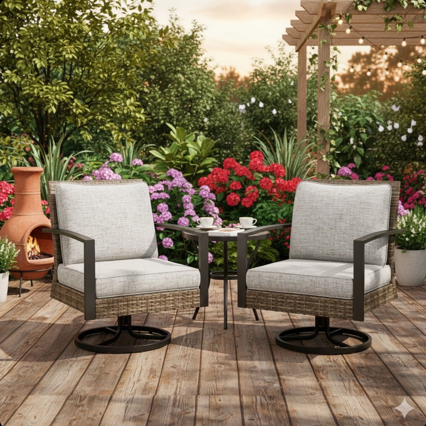 Swivel Rocker Patio Chairs With Cushions, All Weather (Set of 2) - Gray