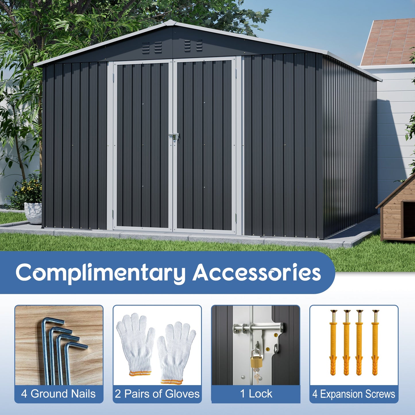 10x10 FT Large Outdoor Metal Storage Shed