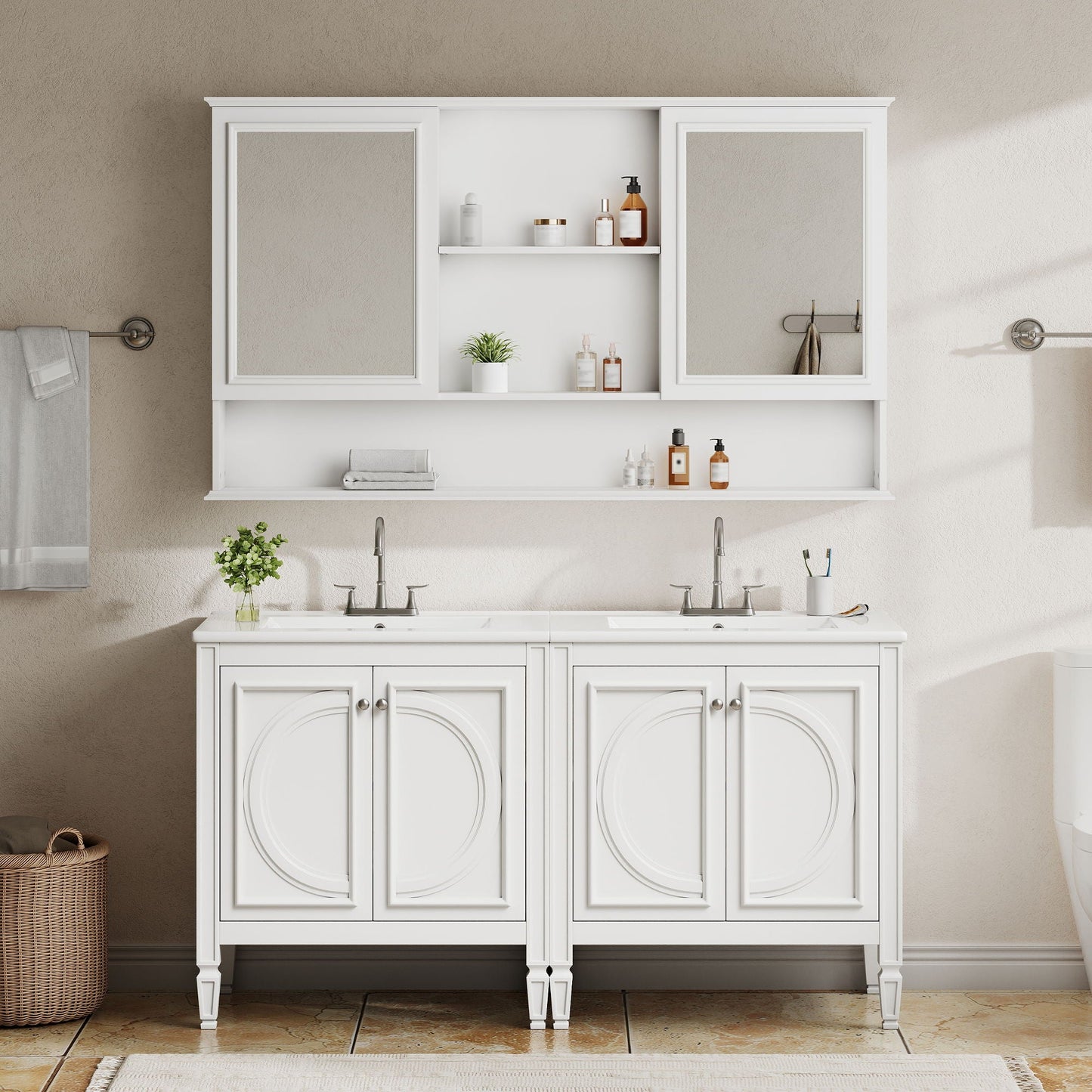 Double Sink Bathroom Vanity Set with Wall Mount Mirror Cabinet