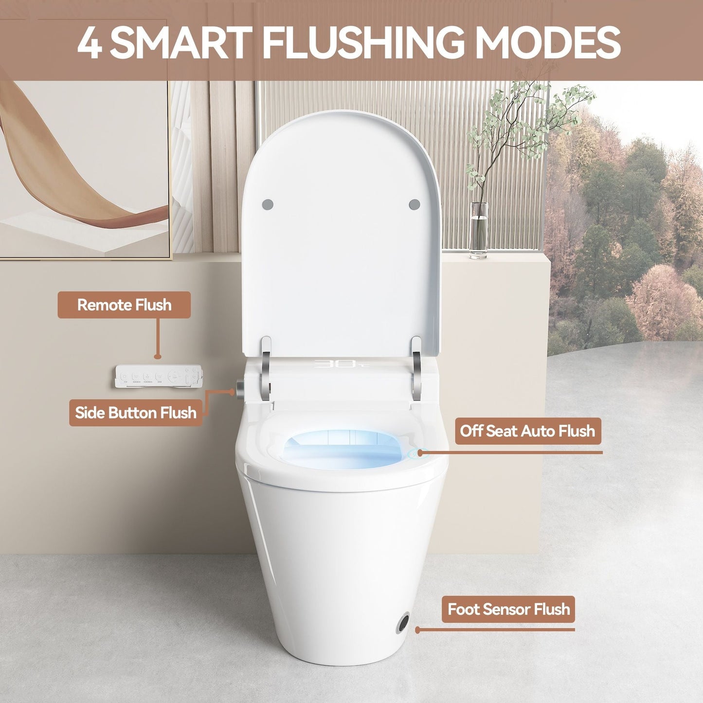 Smart Bidet Toilet With Auto Open / Close Seat, Warm Water Wash, Heated Seat, And Wireless Remote Control