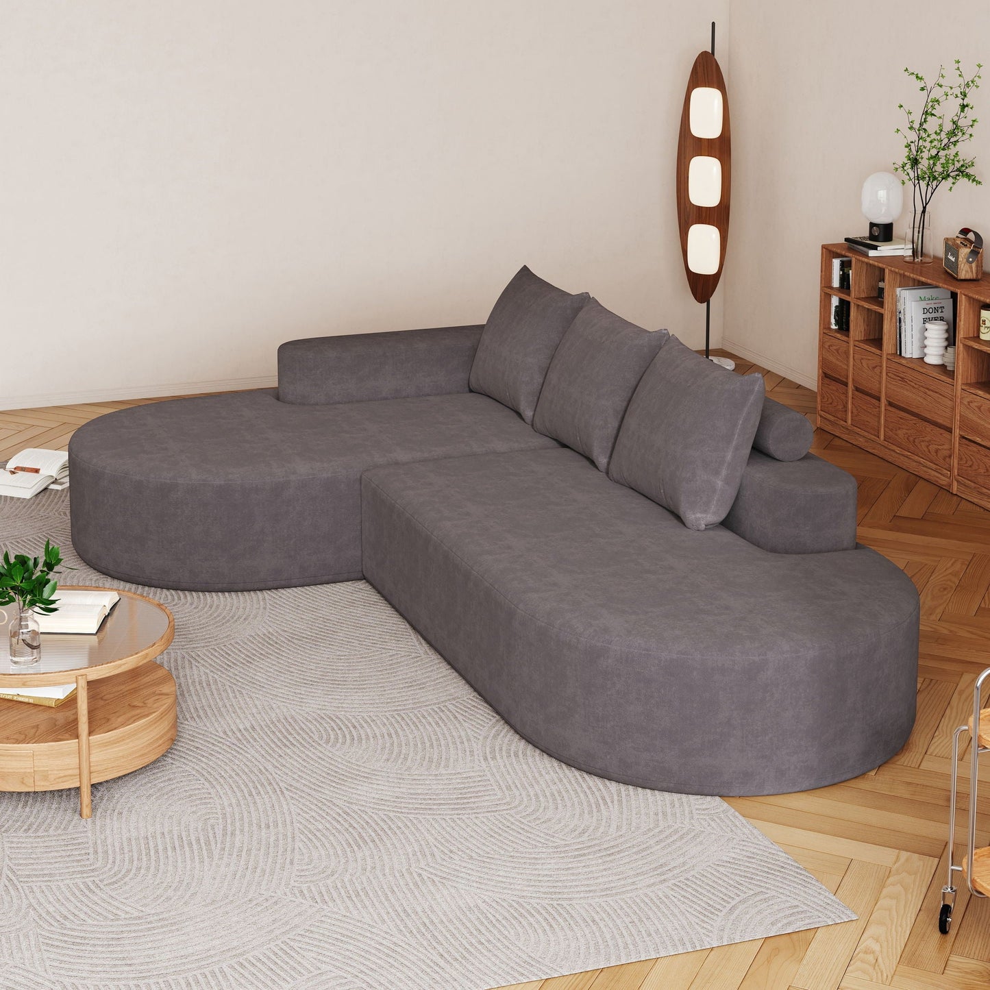 Modern Curved Sofa, L-Shaped Modular Sectional Set With 3 Pillows