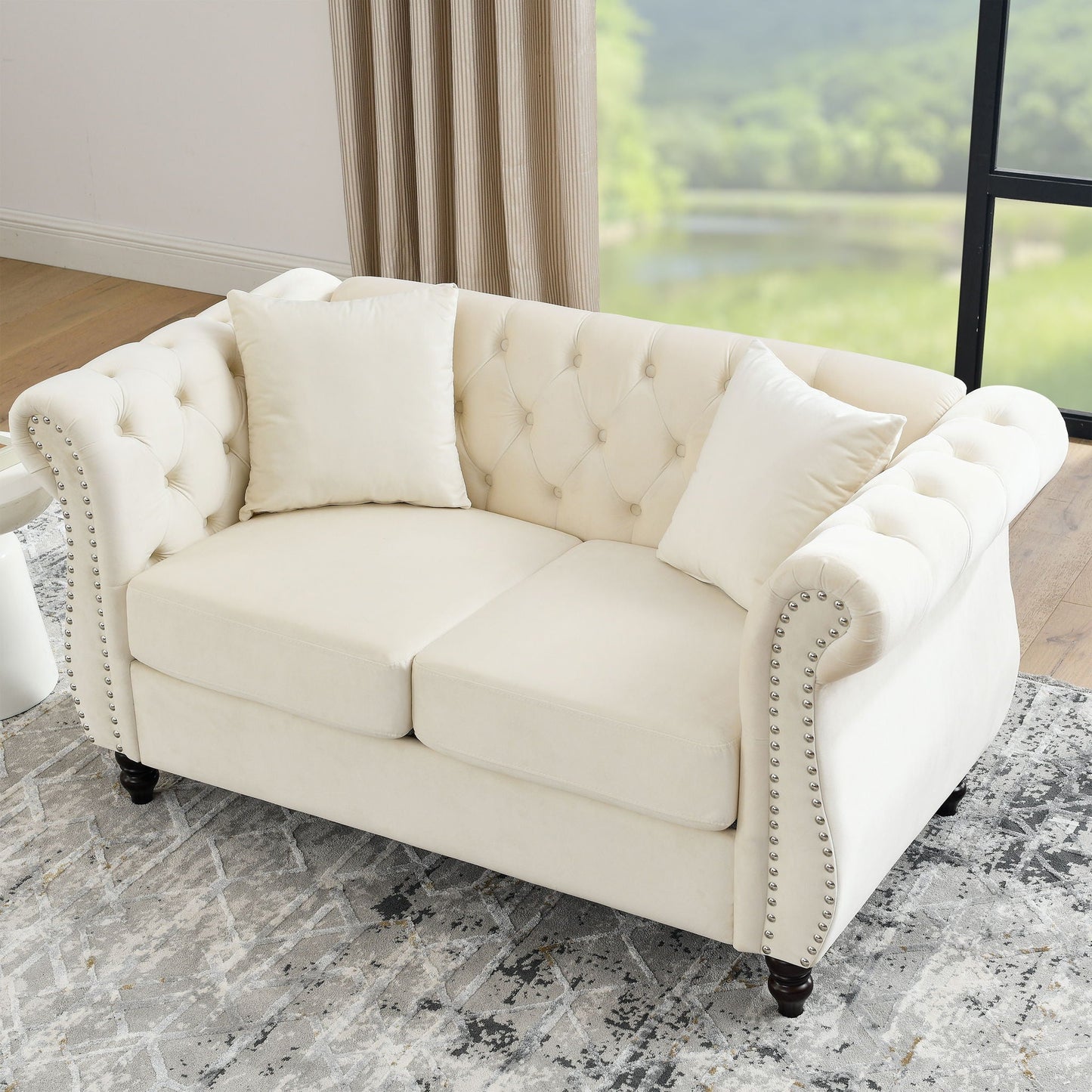 Chesterfield Sofa With Rolled Arms And Nailhead Trim