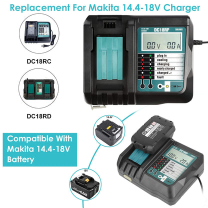Rapid Charger Replacement Fit for Makita 14.4-18V Battery BL1860 BL1830 BL1850 with_x000B__x000B_LCD Display USB Port