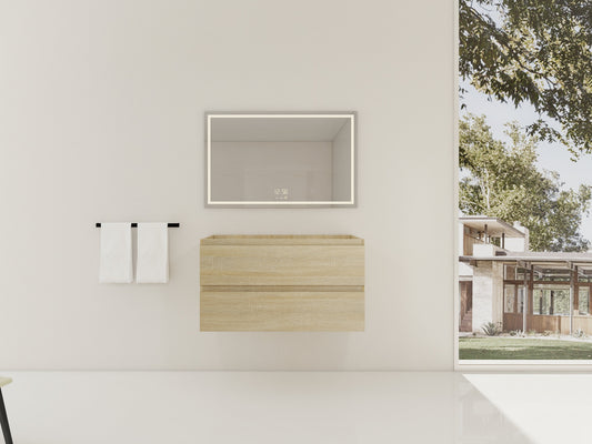 36" Wall-Mounted Bathroom Vanity Cabinet with Soft-Close Drawers - Natural Wood Grain