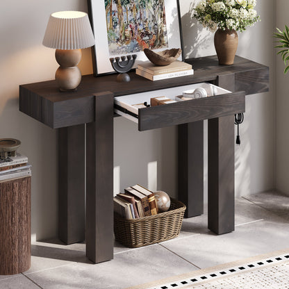 TREXM Rustic Minimalist Console Table with Hidden Drawer