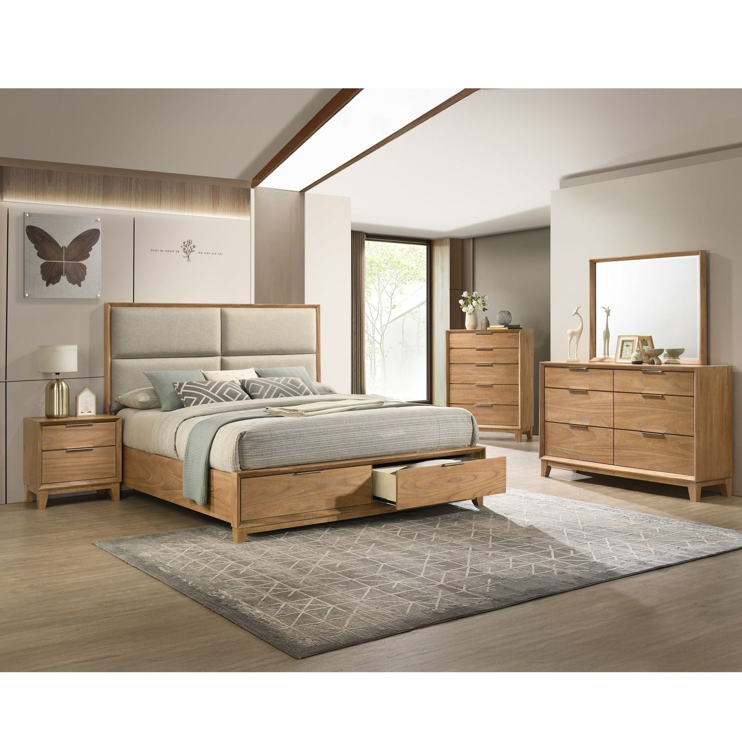 1 Piece 2 Drawer Nightstand - Natural Wood
