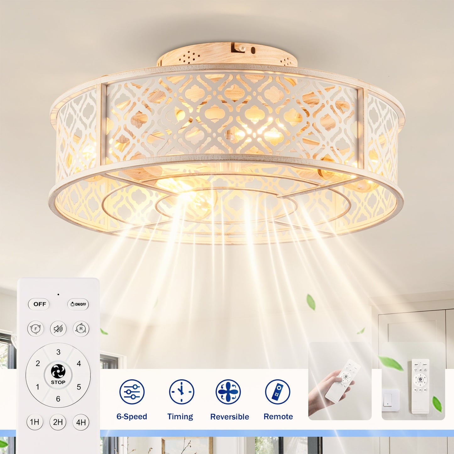 20" Flower Style Iron Ceiling Fan With Remote Control