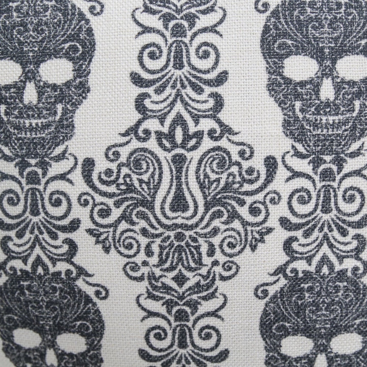 Gothic Damask Skull Throw Pillow – Black & White Cotton Linen