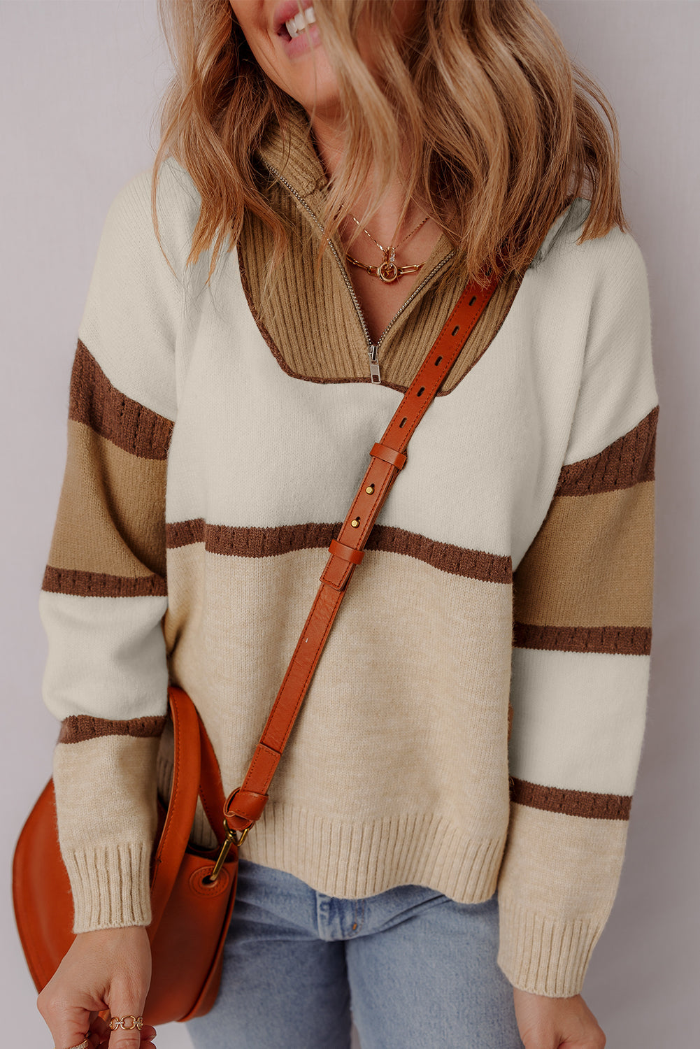 Guinevere Zipped Collared Pullover Sweater