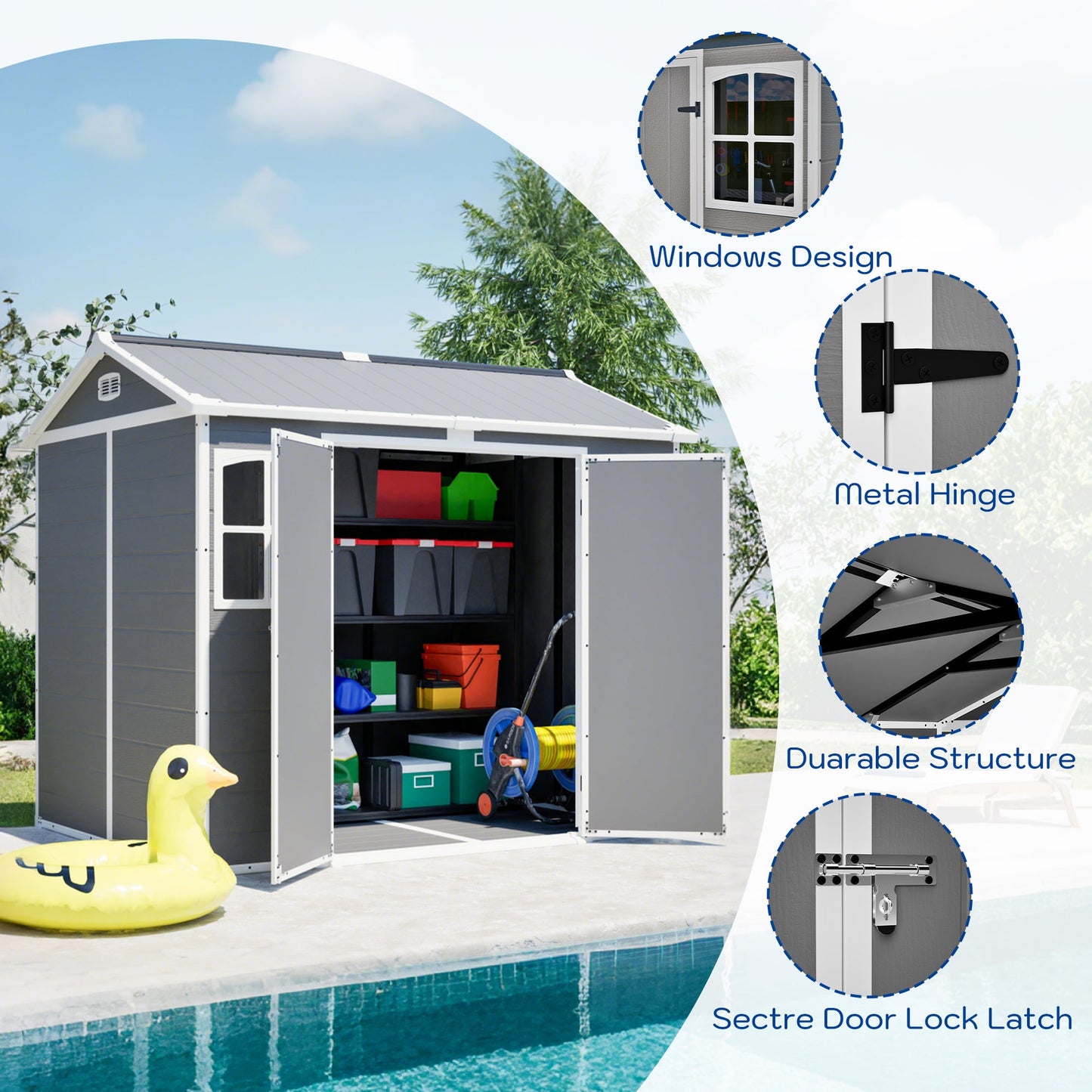 Plastic Utility Shed 8x6 ft with Floor – Lockable Storage Shed