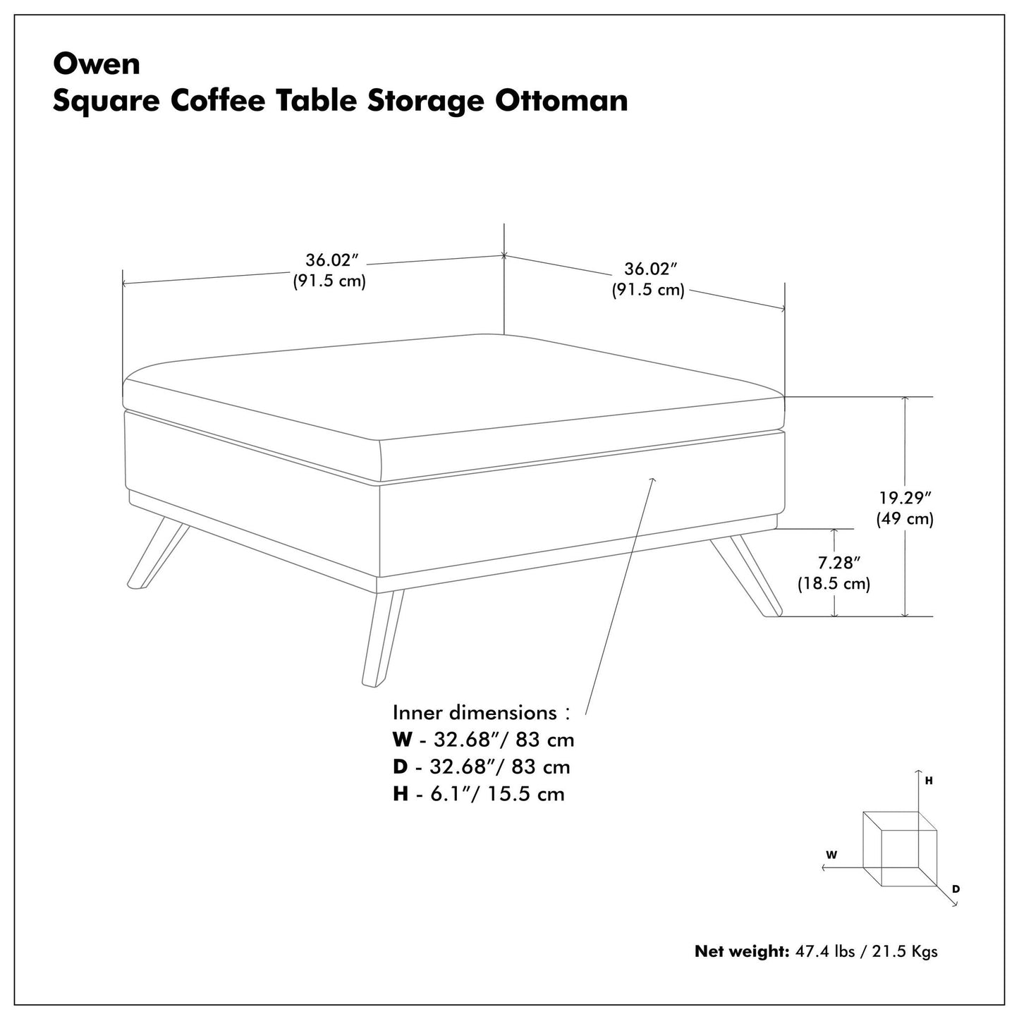 Owen - Square Coffee Table Storage Ottoman - Distressed Chestnut Brown