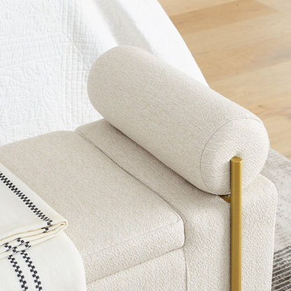 Elegant Upholstered Storage Bench With Cylindrical Arms And Iron Legs,