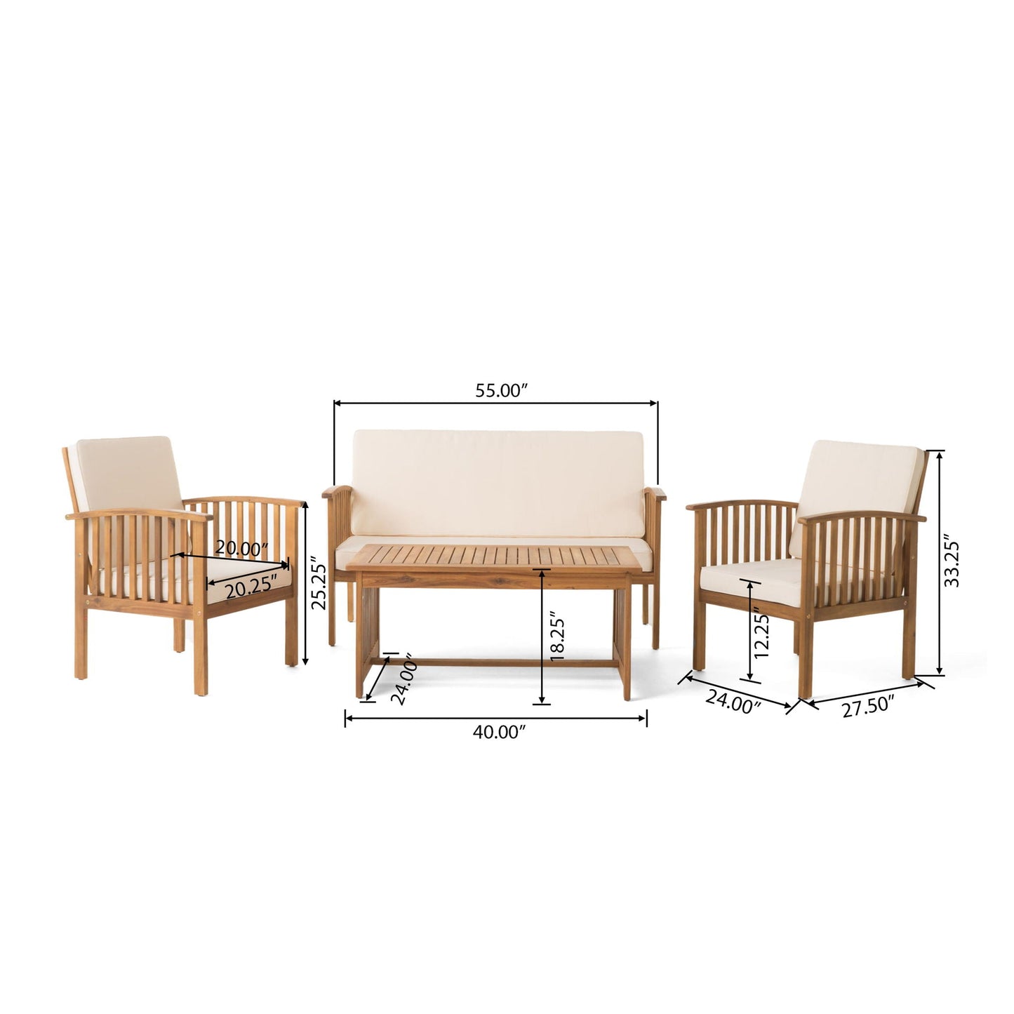 4 Piece Outdoor Chat Set With Water-Resistant Cushions