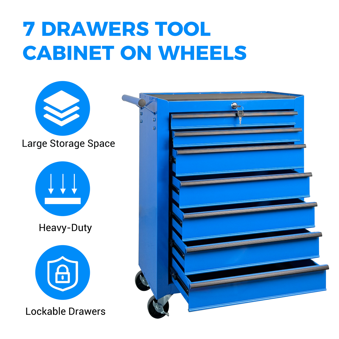 Rolling Metal Tool Chest with 7 Drawers, 20" Steel Cabinet