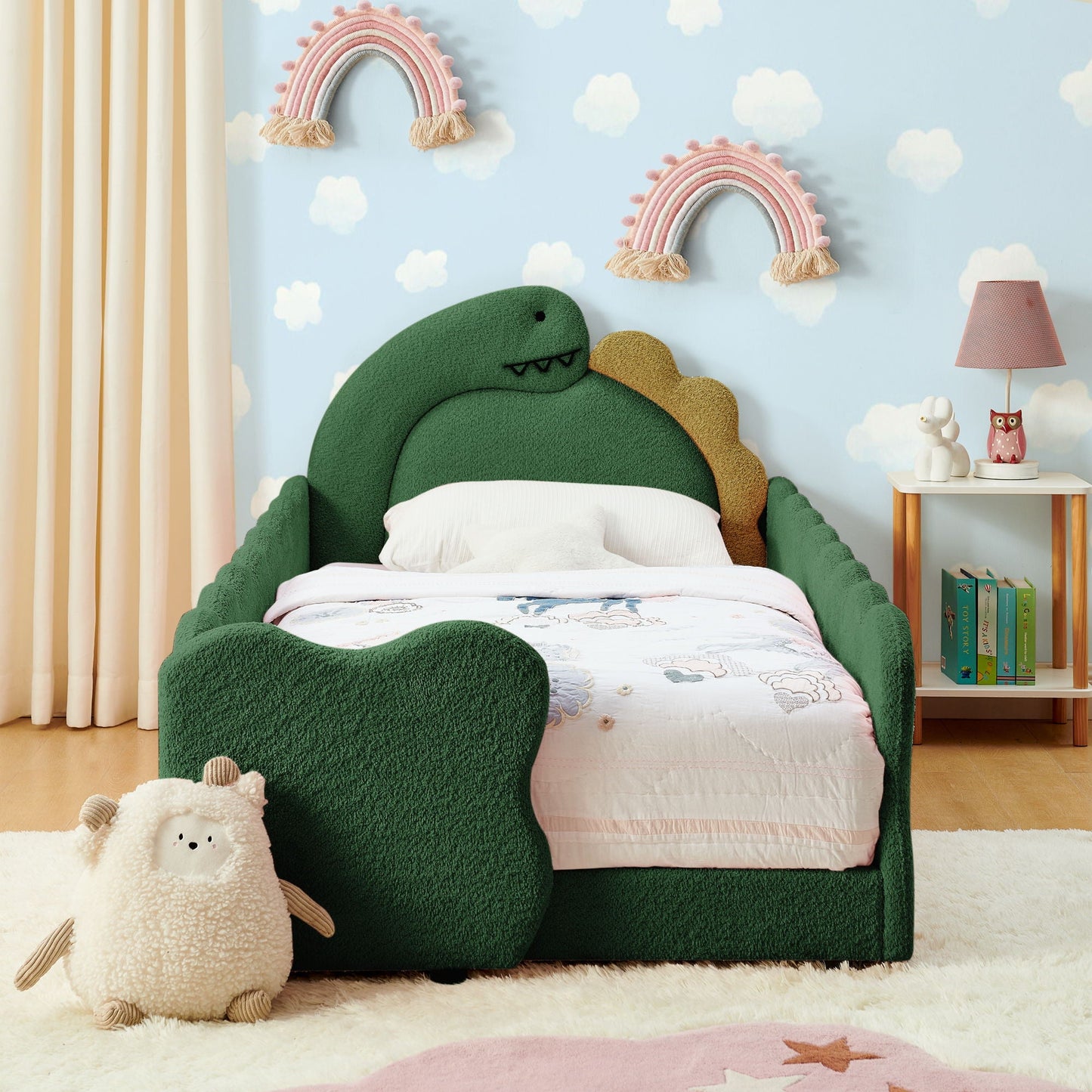 Cute Dinosaur Shaped Bed With Safety Guardrail, Toddler Frame