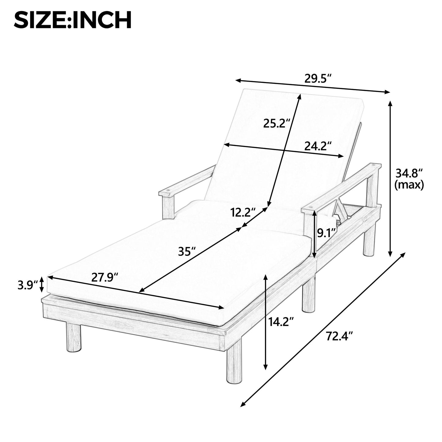 5 Position Adjustable Outdoor Chaise Lounge