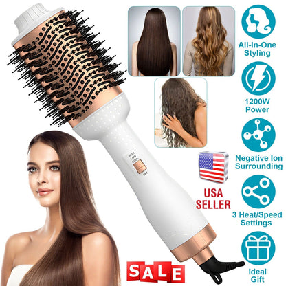 4 In 1 Hair Dryer Brush Curling Brush Hair Styler Volumizer Straightener Negative Ion Anti-frizz Hot-Air Hair Brush for All Hair Types Black White