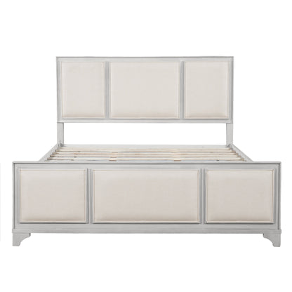 Queen Size Wooden Bed Frame with Upholstered Headboard