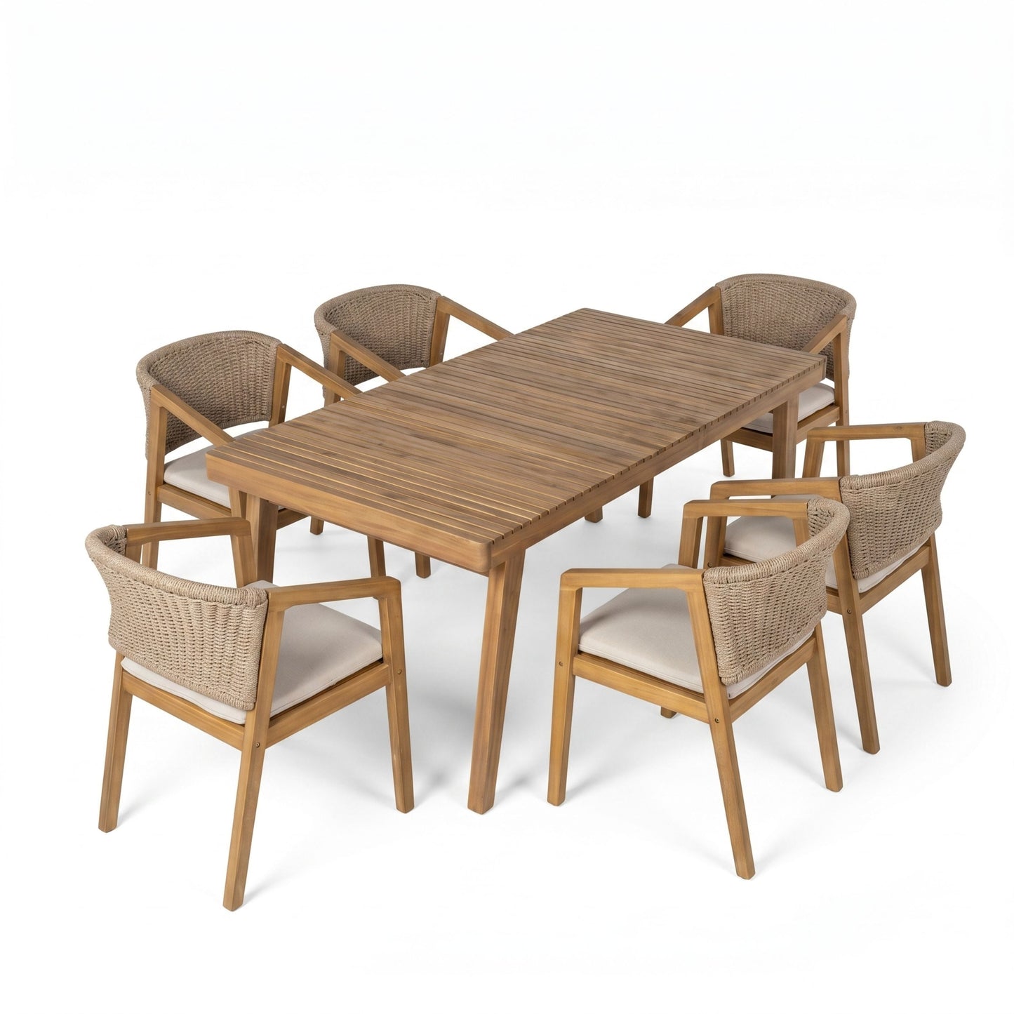 7-Piece Outdoor Acacia Wood Dining Set, 69" Rectangular Patio Table & 6 Mix
