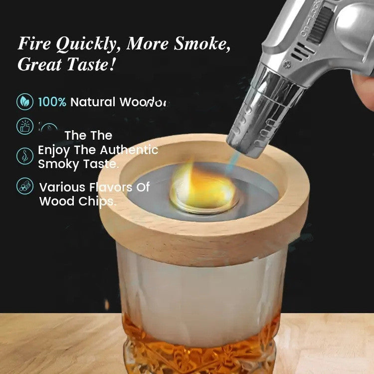 Professional Bourbon Drink Infuser Gift Box | Luxury Wood Chip Aromatic Cocktail Kit | Hand-Carved Oak Spirit Seasoning Set with Torch