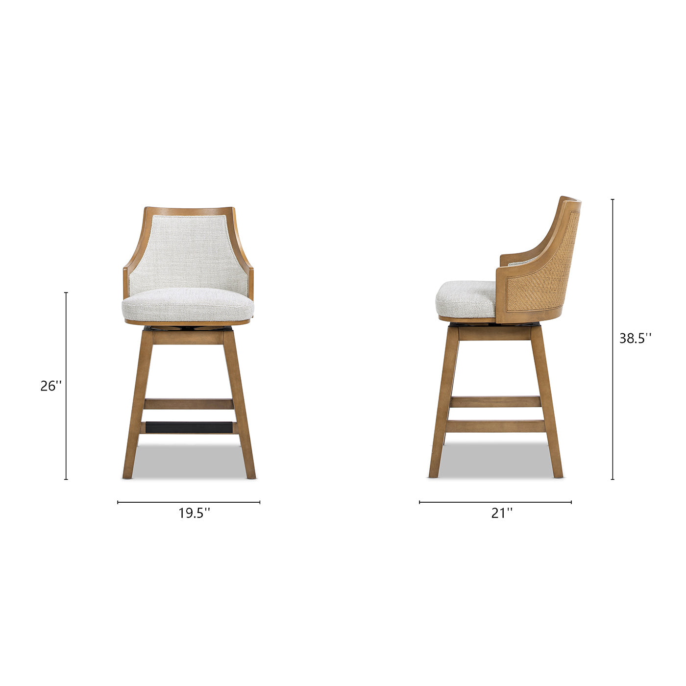 Bahama 26" Cane Rattan High-Back Swivel Counter Stool with Recessed Arms