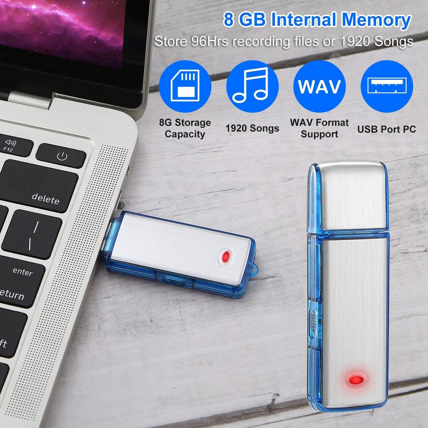Mini Voice Recorder 8GB Digital Sound Audio Activated Recorder USB Flash Drive Disk w/ 96Hrs Recording U Disk Recorder For Meeting Lectures