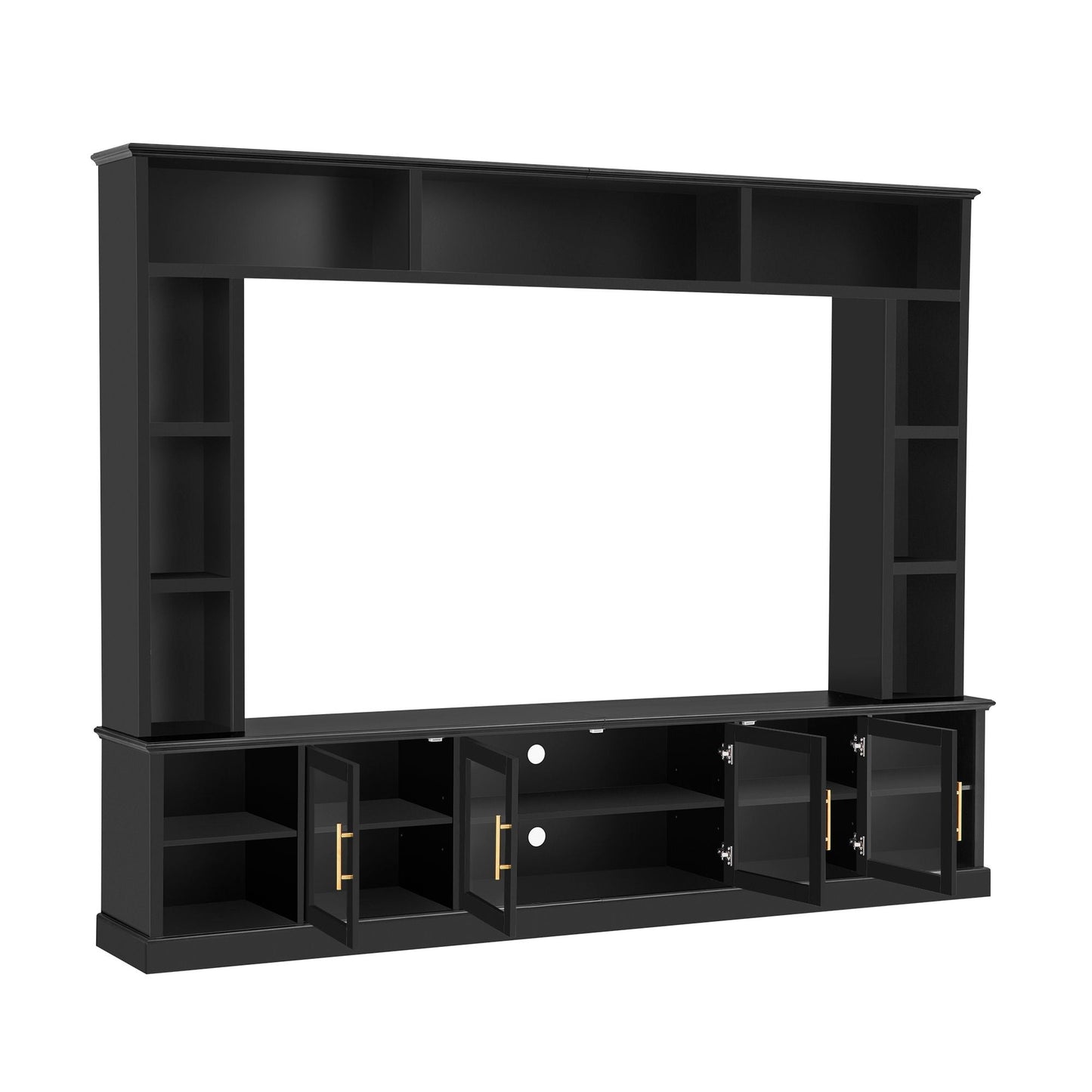 All-In-One Entertainment Center with Bookshelves & Tempered Glass Doors