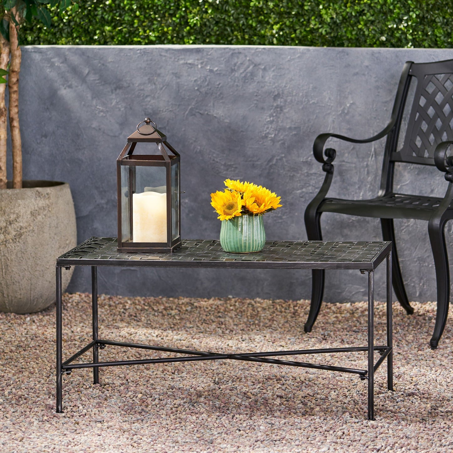 Luna Outdoor Iron Coffee Table - Black Brush Silver