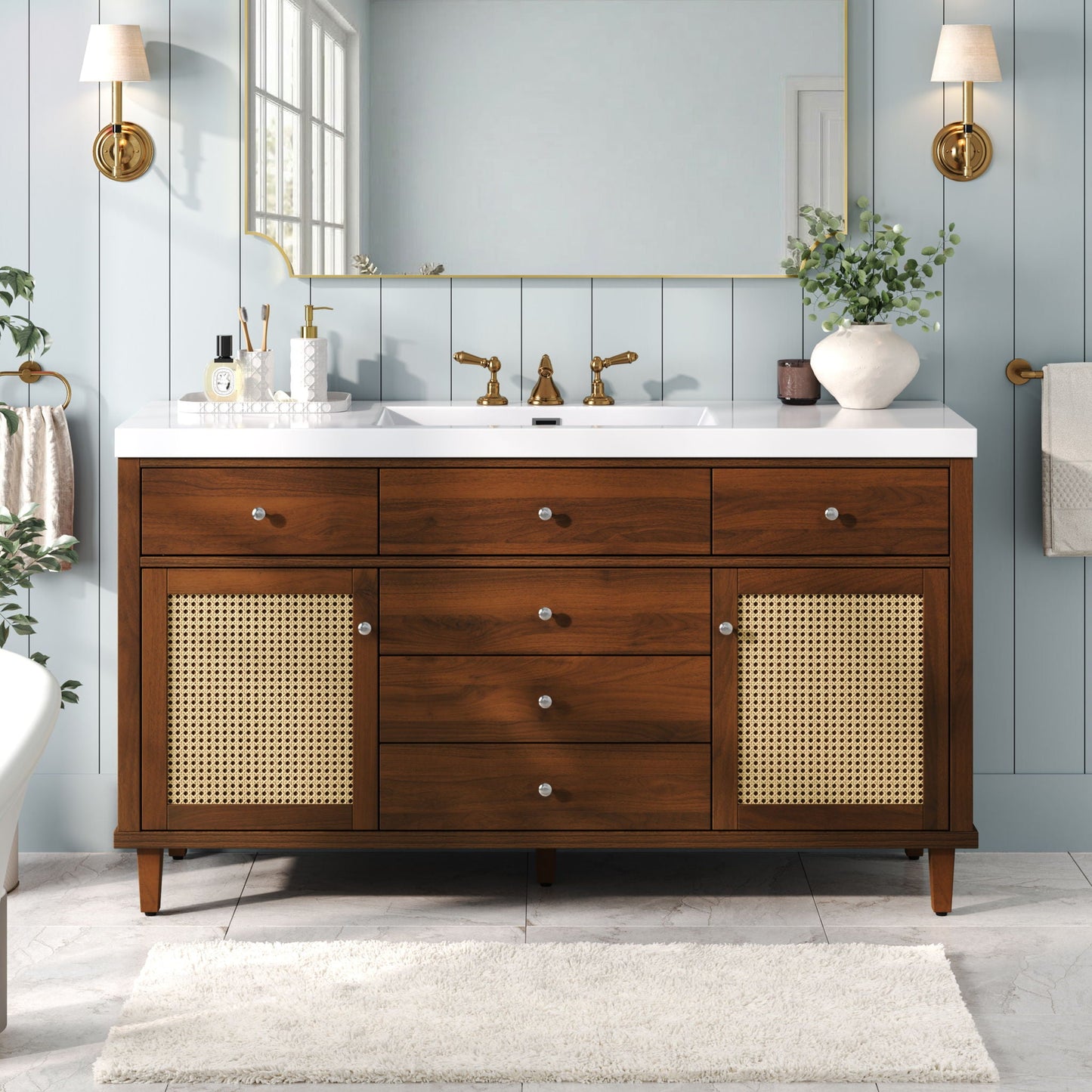 Bathroom Vanity With Sink, 5 Legs, Soft Close Drawers
