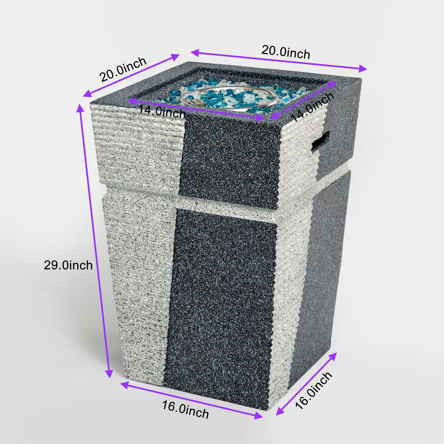 Propane, Gas 50000 Btu Square Fire Pit Table For Outside - Light Gray Blue