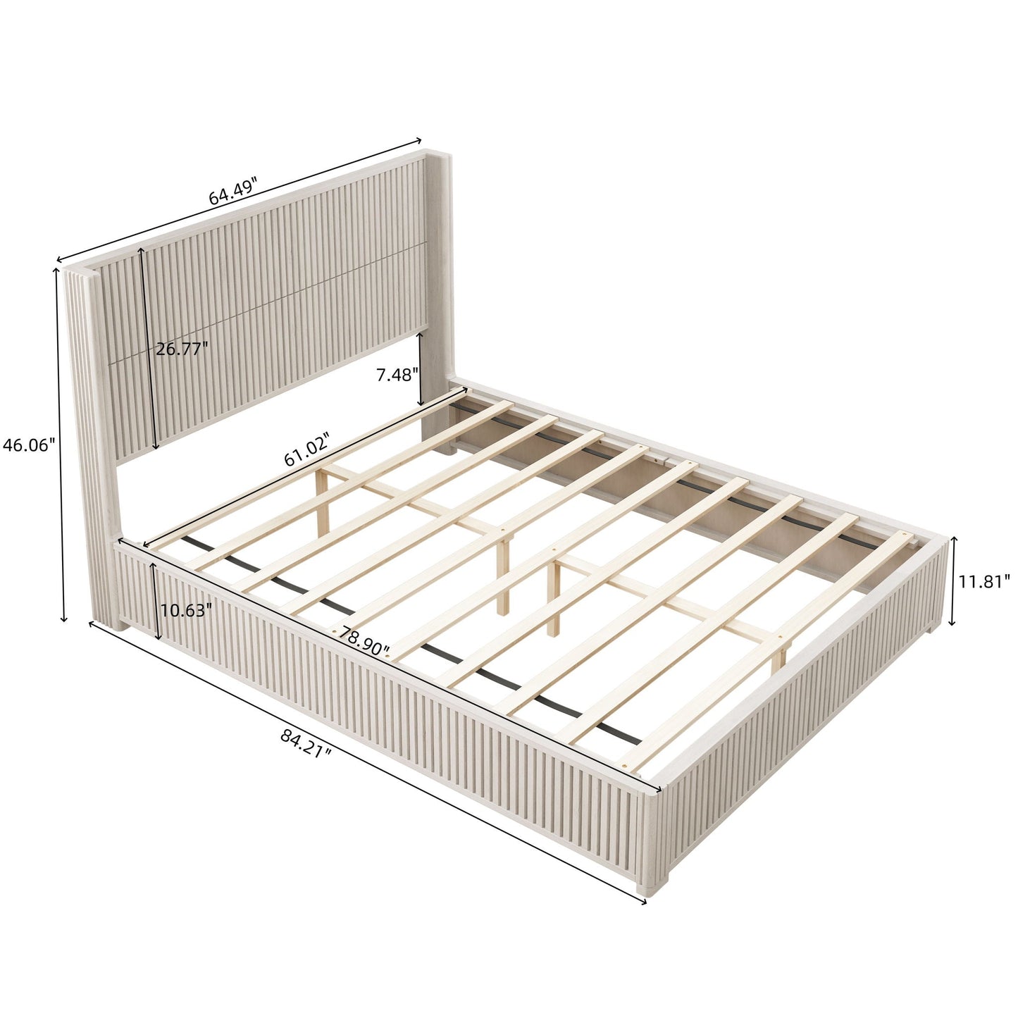 Platform Bed Frame With Headboard, Floor Standing Design