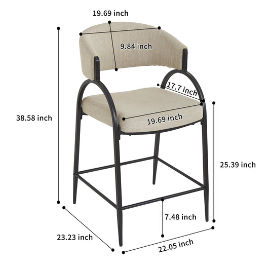 25'' Seat Height Modern Fabric Bar Stools with Back