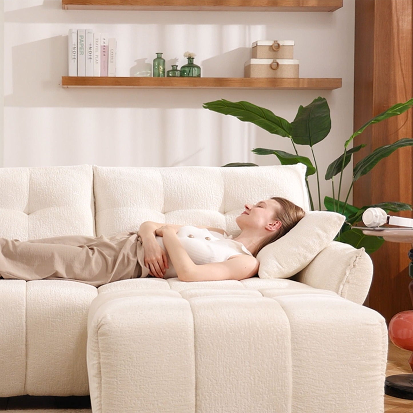 Sofa Set With Ottoman And Pillows, Textured, High Resilience Cushions