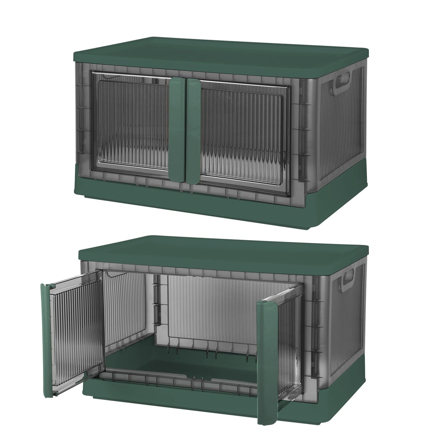 2Pcs 32L Foldable Storage Bins with Lid Collapsible Stackable Closet Organizer Containers with Front Door Lock 4Pcs Wheels