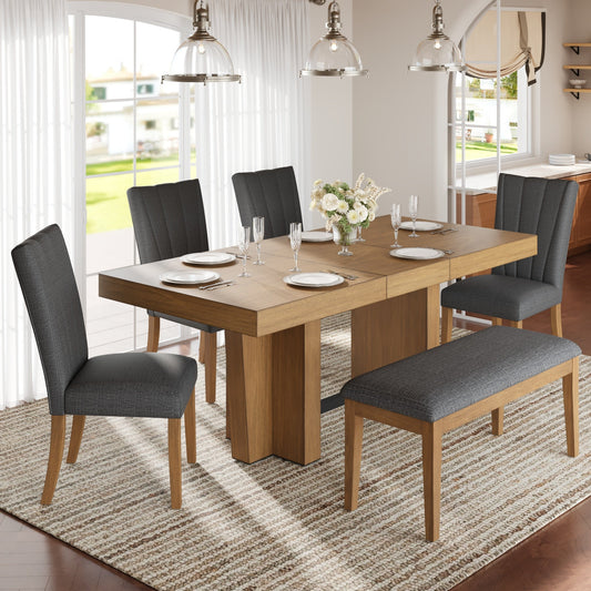 TOPMAX Farmhouse Extendable Wood Dining Table Set for 6
