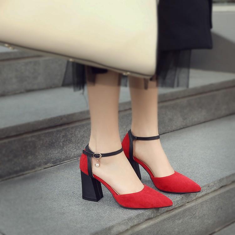 Autumn Pointed-toe Block-heel Pumps In Color-block Design