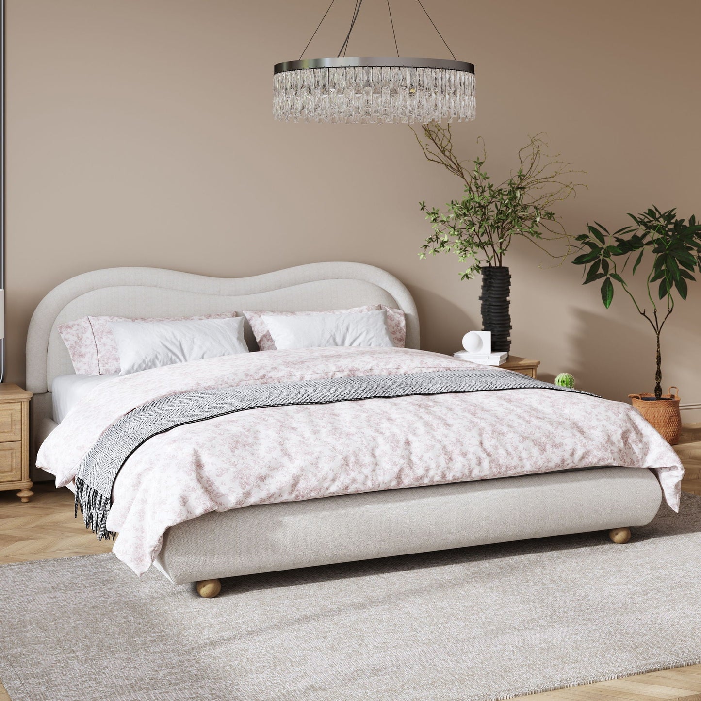 Upholstered Platform Bed Frame With Curved Headboard