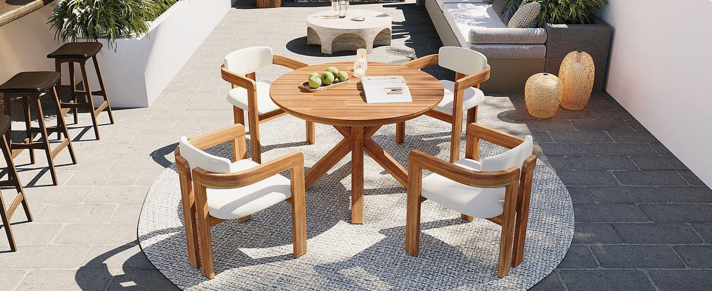 5-Piece Outdoor Acacia Wood Round Dining Set