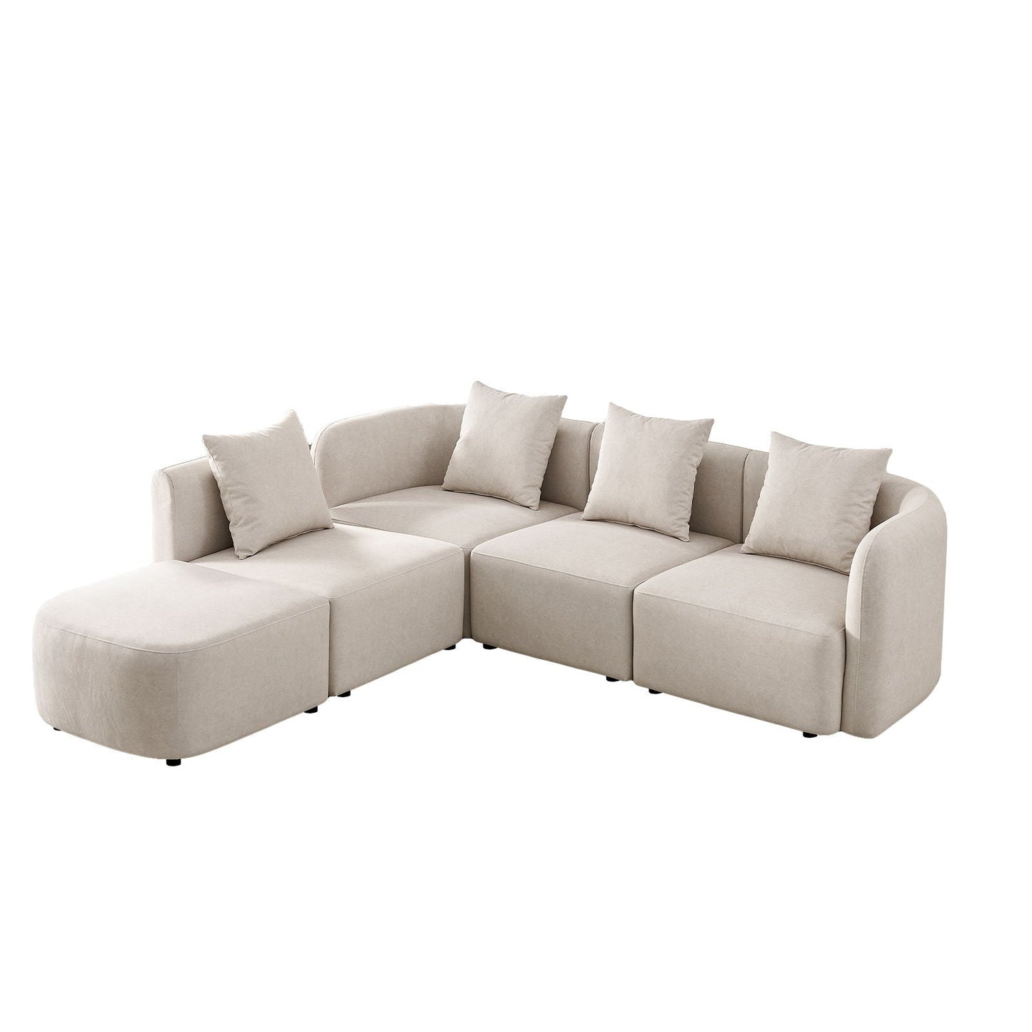 L-Shaped Modular Sectional Sofa With Ottoman, Living Room Furniture Set - Beige