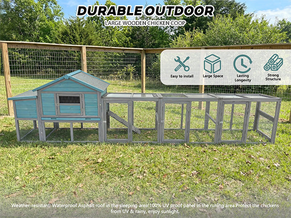 141" Large Wooden Chicken Coop with Nesting Box and Wire Fence