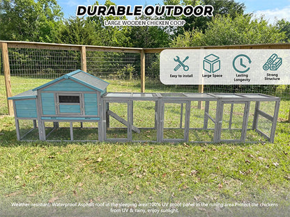141" Large Wooden Chicken Coop with Nesting Box and Wire Fence